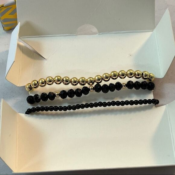 Panacea Bracelets Beaded Set of 3 Strength Stacking Gold Black - Picture 3 of 6